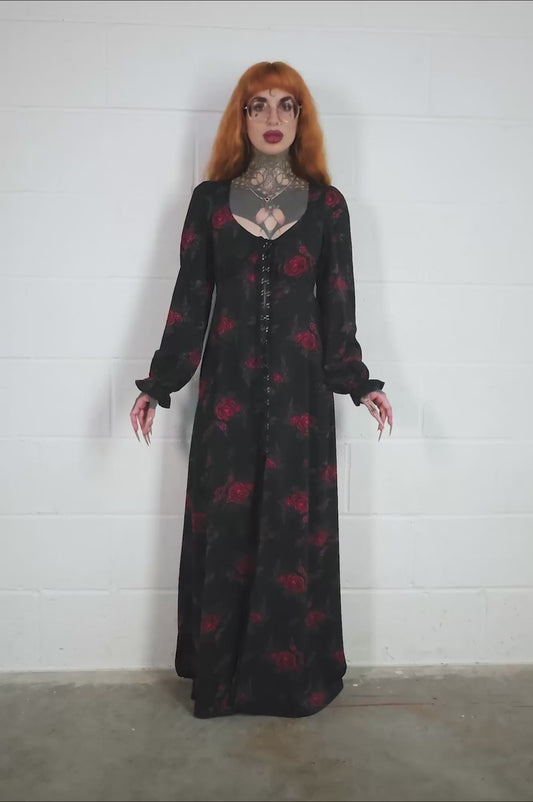 Killstar Hail Pandora Skull Rose Maxi Dress Black