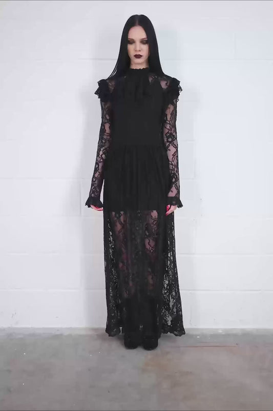 Killstar Enmity Lace Maxi Dress Black