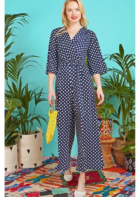 Onjenu Laurie Polka 60's Jumpsuit Navy